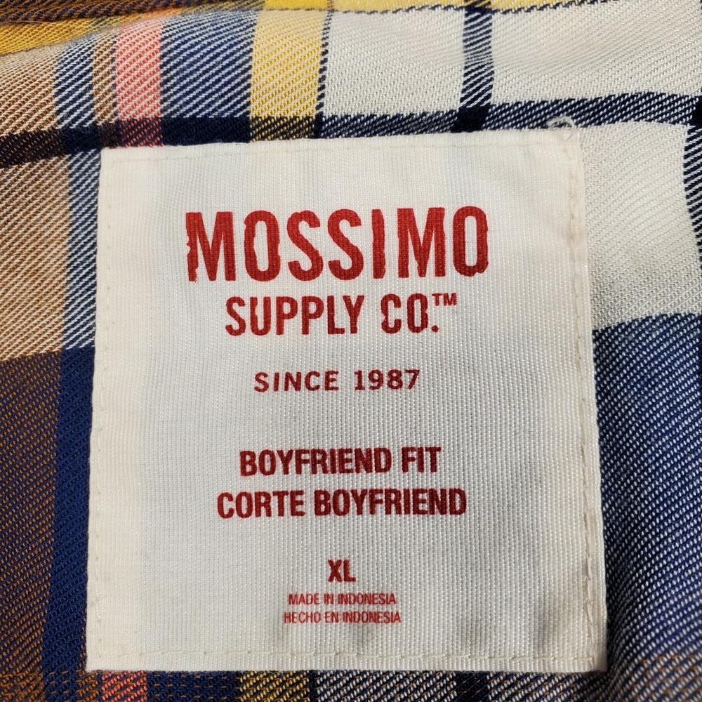 Mossimo Supply Co Womens XL Boyfriend Fit Plaid Button Down Shirt Brown Blue - Picture 4 of 7
